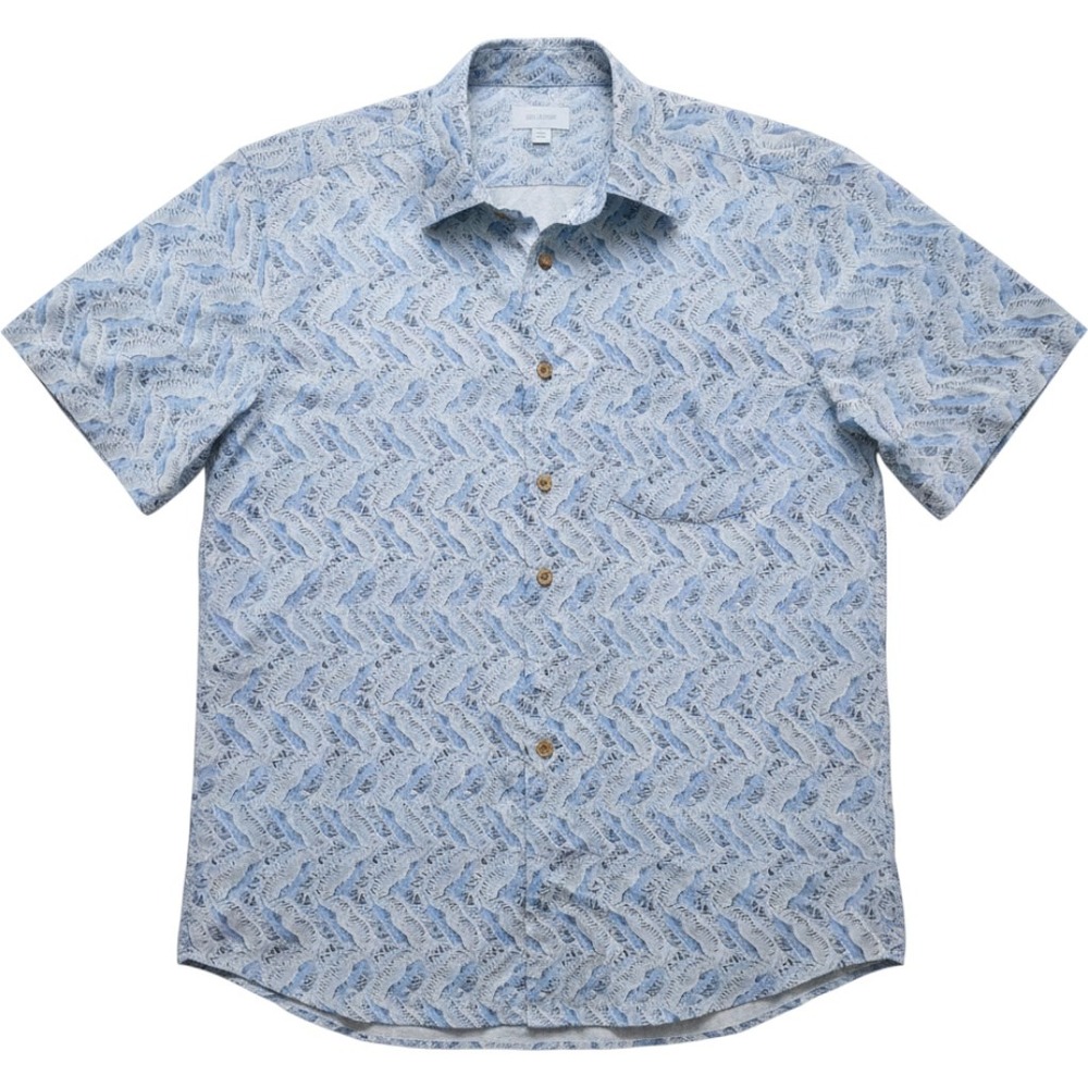 Bill Robinson Mens Blue Wavy Geometric Print 100% Silk Short Sleeve Shirt Medium